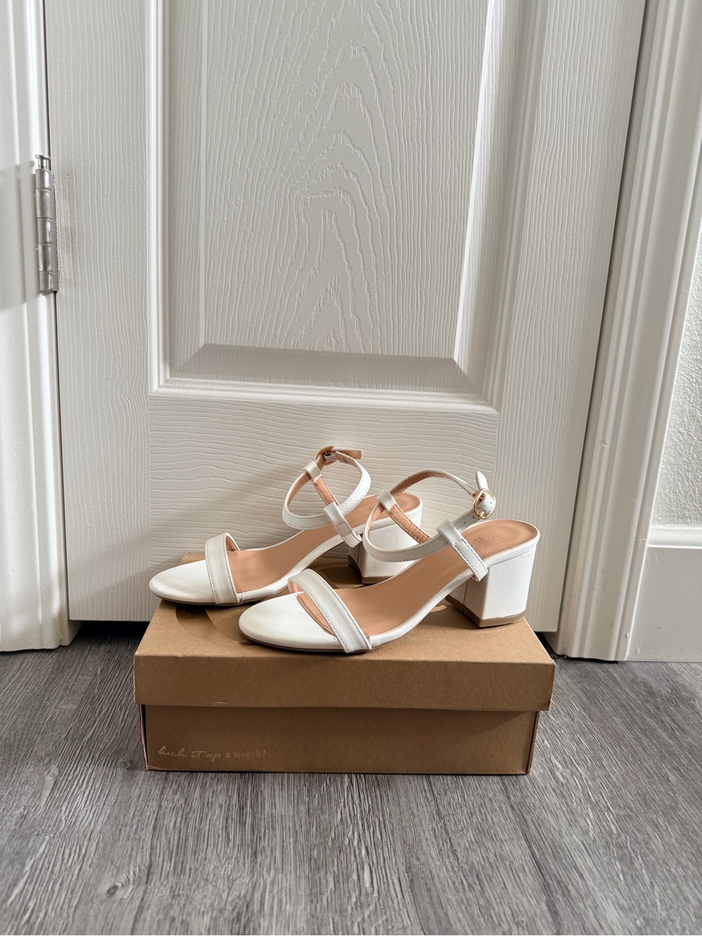 Charlotte Russe White Block Heel Ankle Strap Sandals